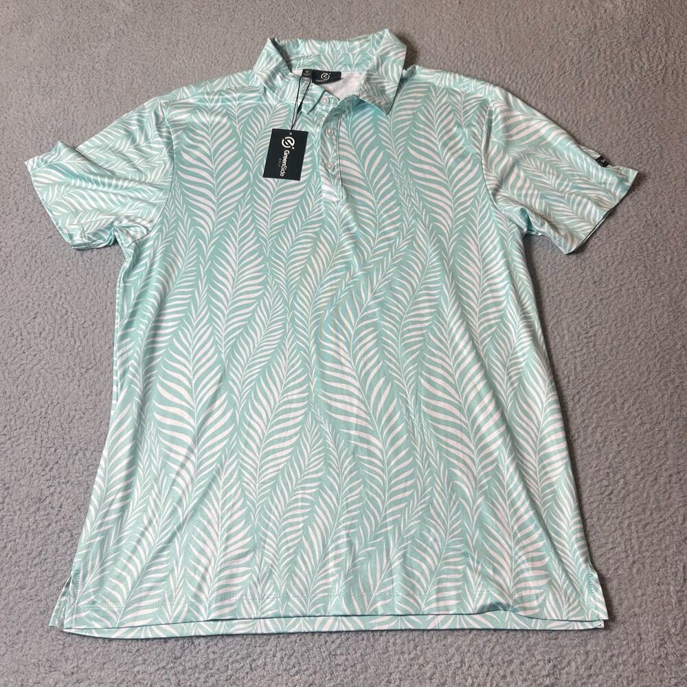 GreenSide Golf Polo Mens M Green/White‎ Moisture Wicking Short Sleeve Polo NEW